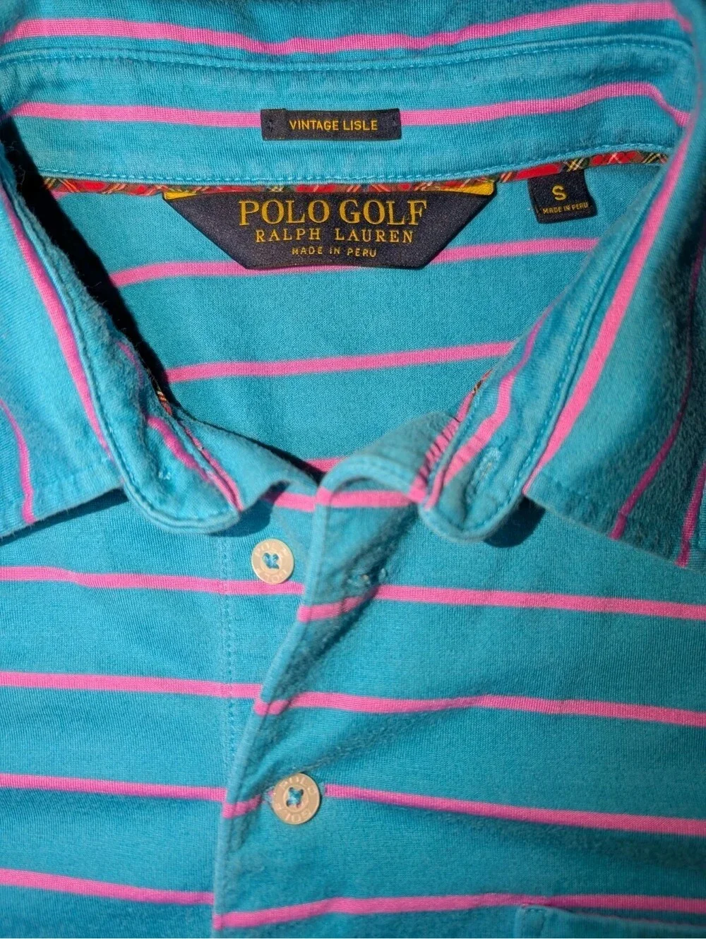 Men's Polo Golf Ralph Lauren Vintage Lisle Small Blue Pink Stripe